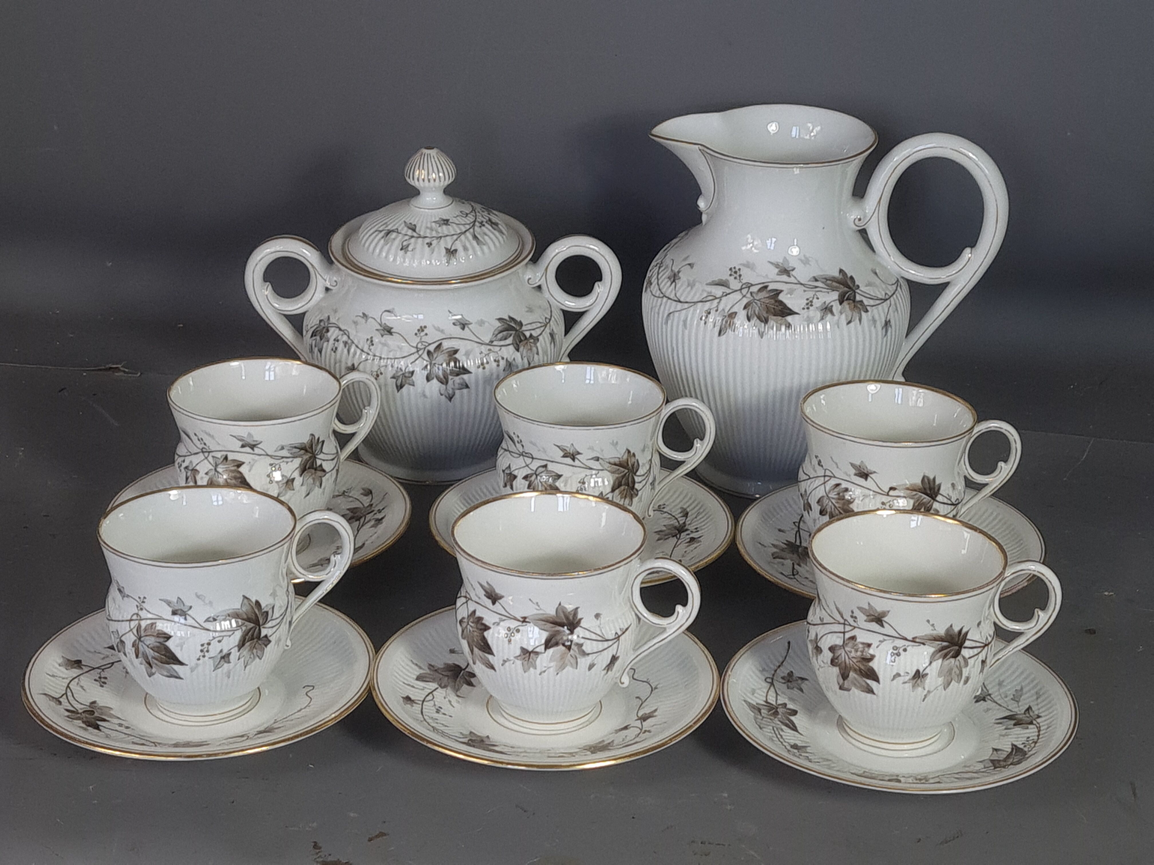 Old coffee set 8 pcs porcelain decoration painted with grapefruit around 1900