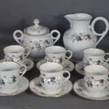 Ancien service à café 8 pcs porcelaine décor peint de pampres vers 1900