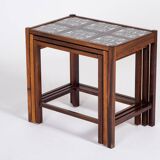 Nest of Tables in Rosewood with Tiles, Denmark, 1960s, Set of 3