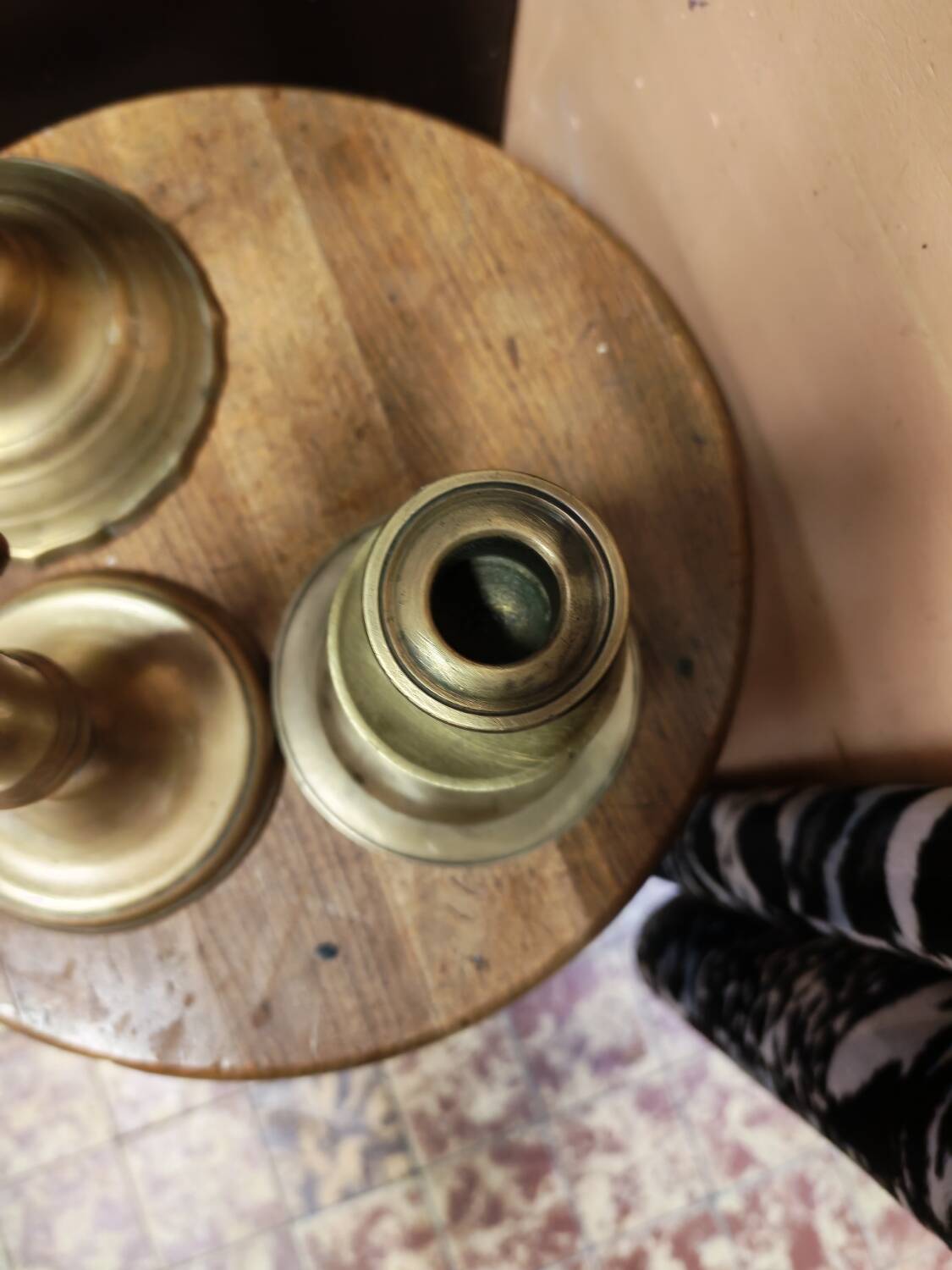 Set of three solid brass candle holders