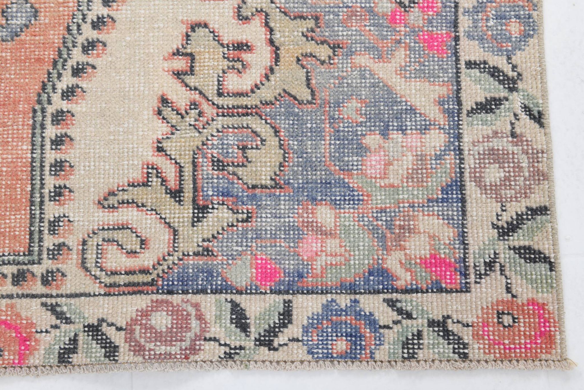 4x7 Pale Orange & Beige Oriental Wool Turkish Vintage Rug, 127x210Cm SK 6787