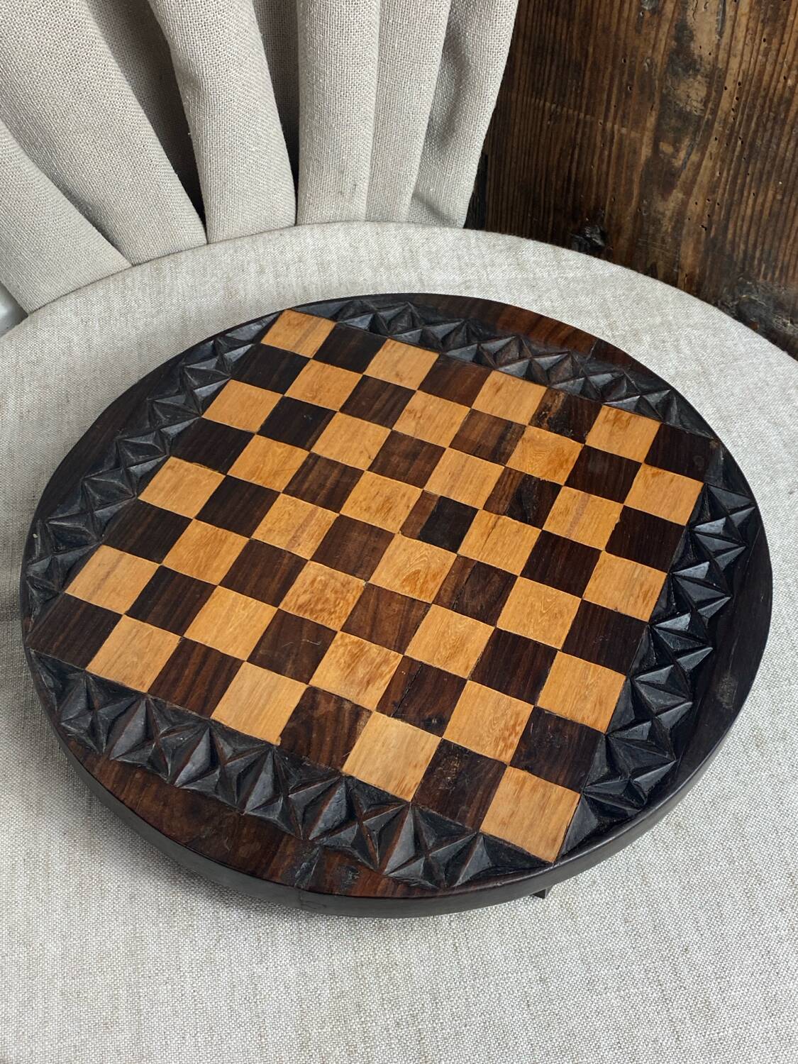 Carved wooden chess set