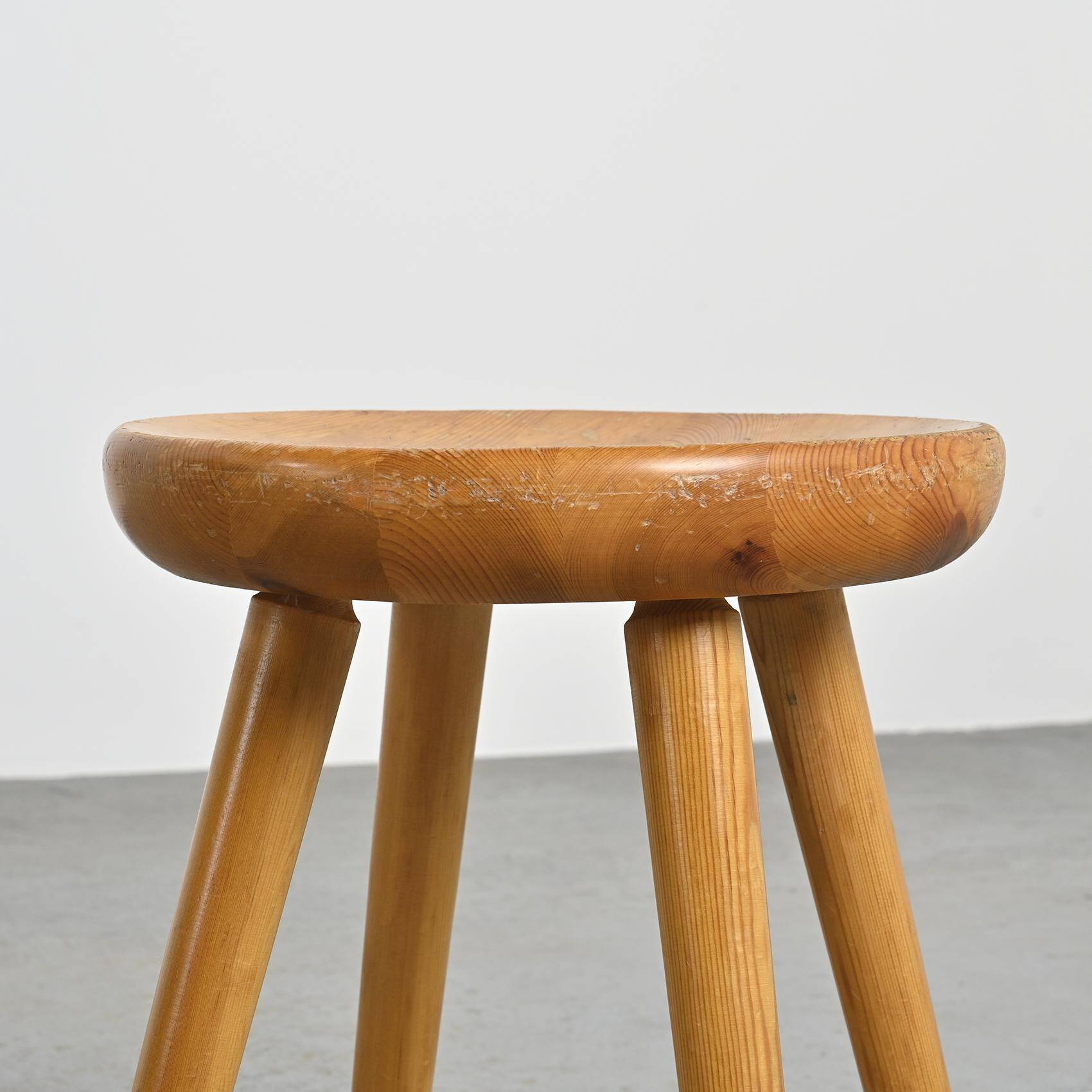 Pine stool by René Martin, France, circa 1965