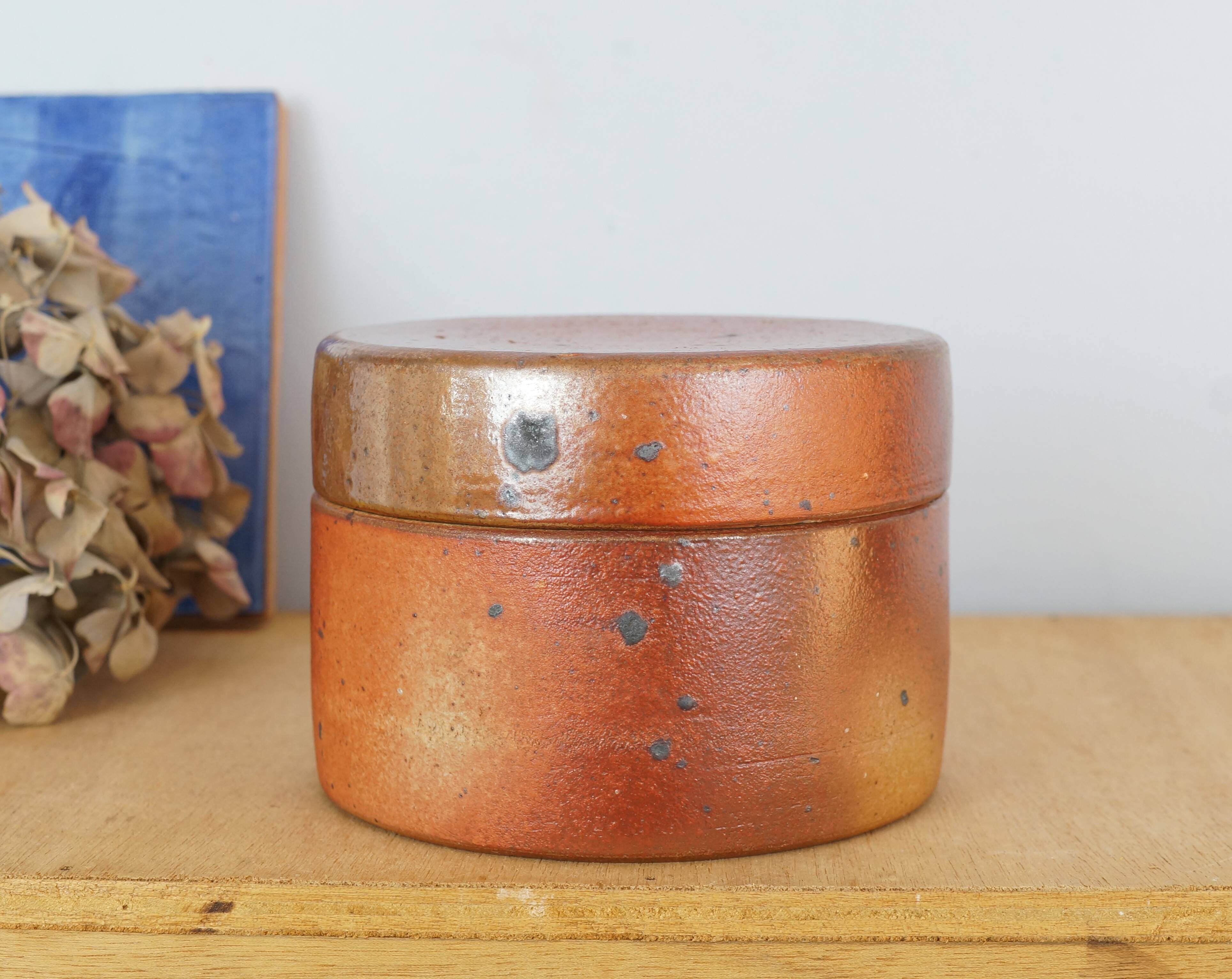 Pyrite stoneware box or pot, vintage