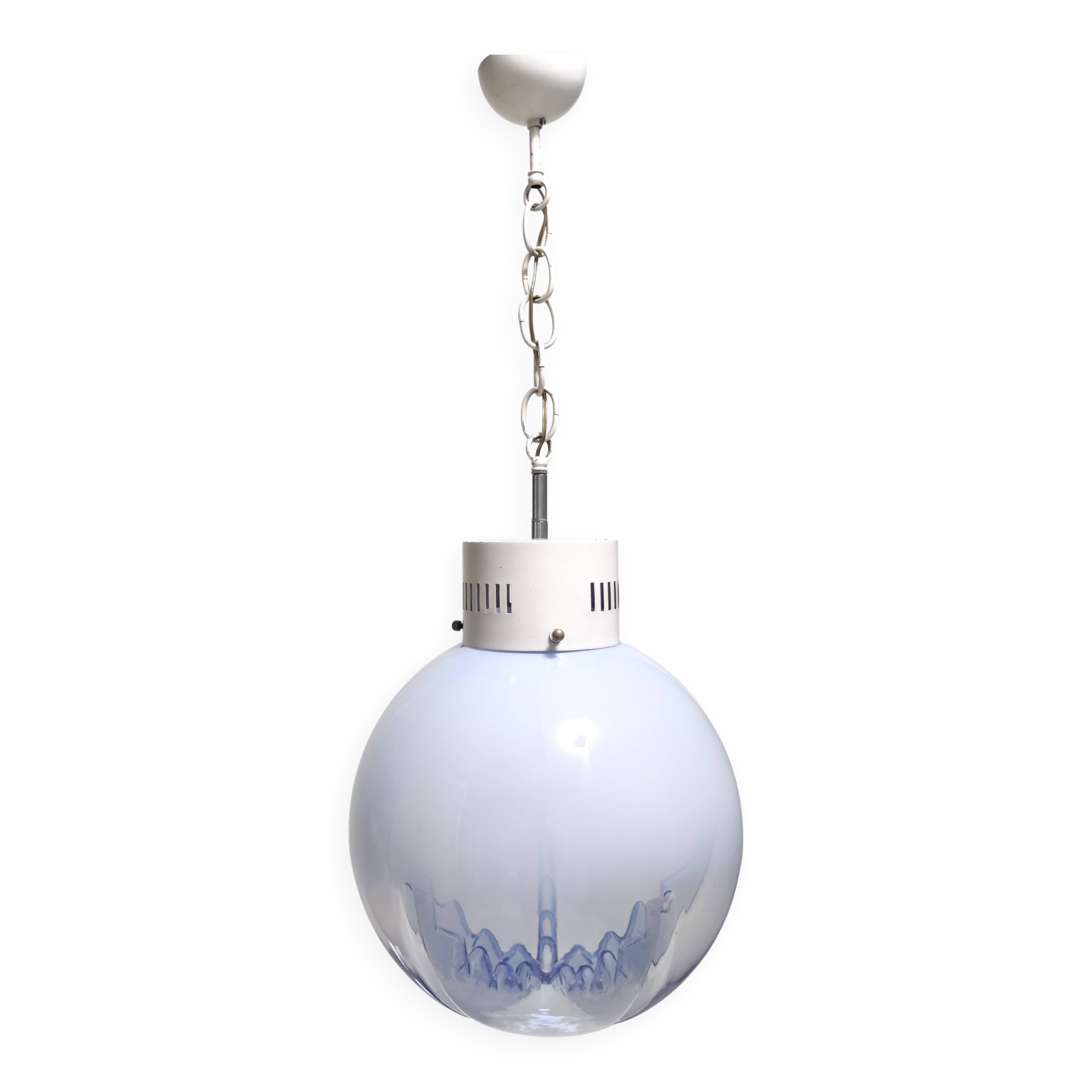 Transparent and Blue Murano Glass Pendant attributed to  Mazzega, Italy