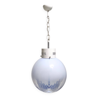 Transparent and Blue Murano Glass Pendant attributed to  Mazzega, Italy