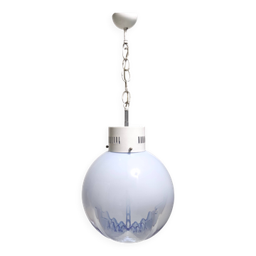 Transparent and Blue Murano Glass Pendant attributed to  Mazzega, Italy