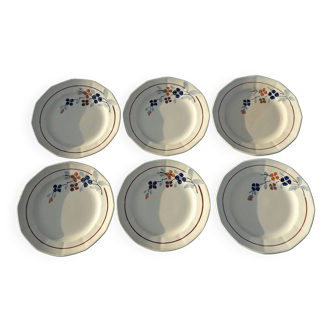 Set de 6 assiettes plates Sarreguemines modèle 5041, 60's
