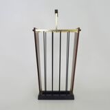 Umbrella stand, walking stick holder in brass, teak and metal, Germany, 1960s