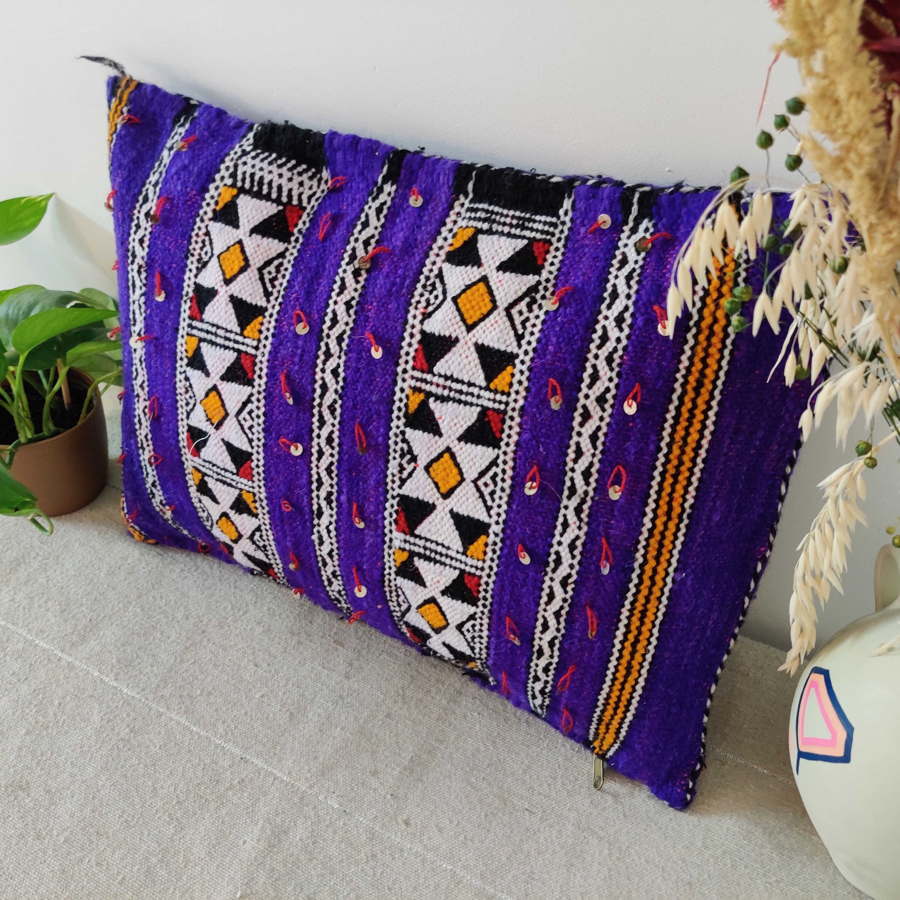Purple moroccan kilim cushion 55x45cm