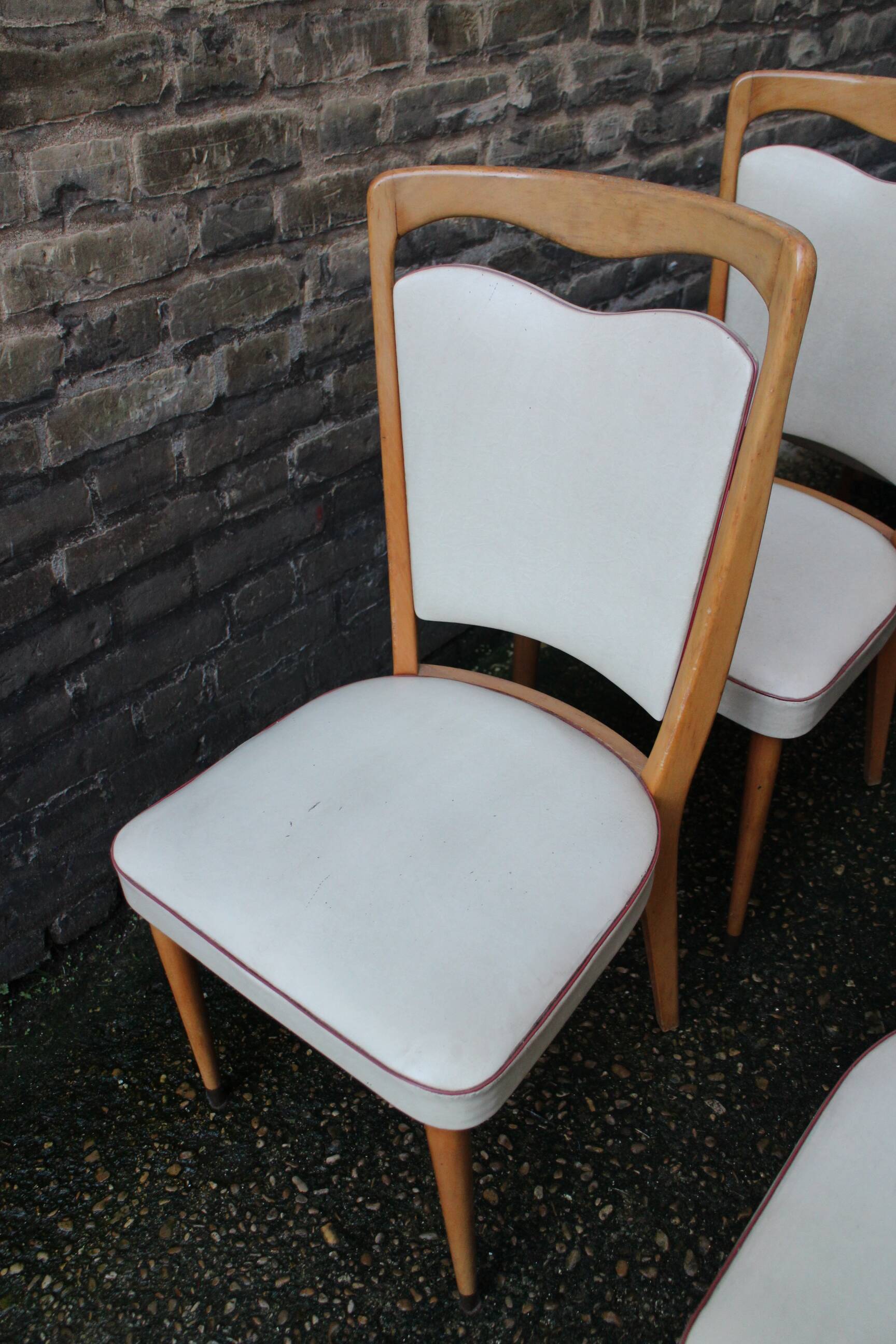 series of 8 vintage skai and wood chairs