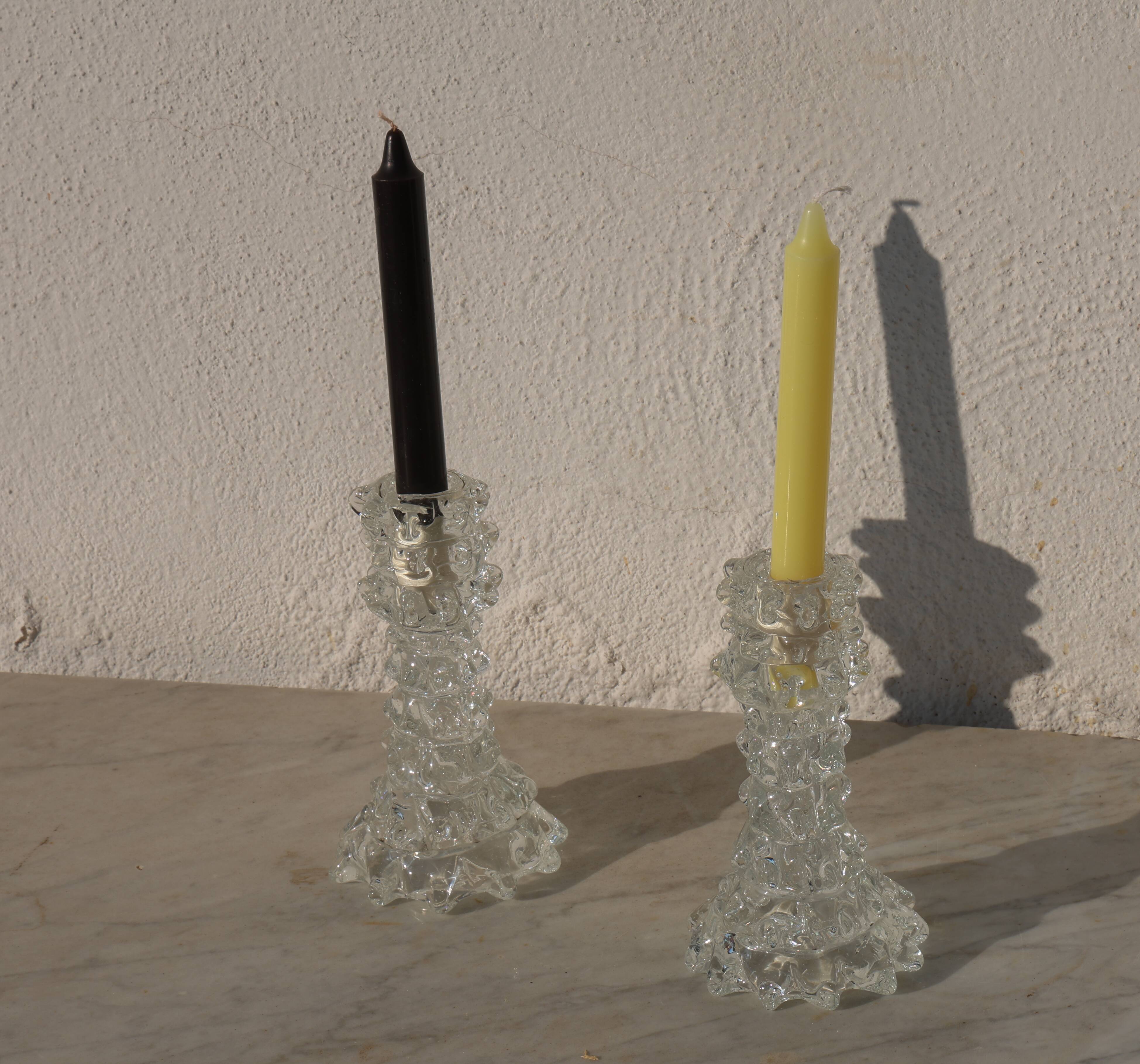 Set of 2 Candle holder in Murano Rostrato Glass by Barovier e Toso, 1950