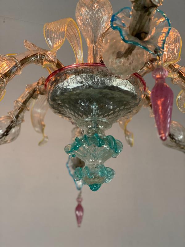 Rezzonico Lustre In Murano Colored Glass, 6 Arms of Light