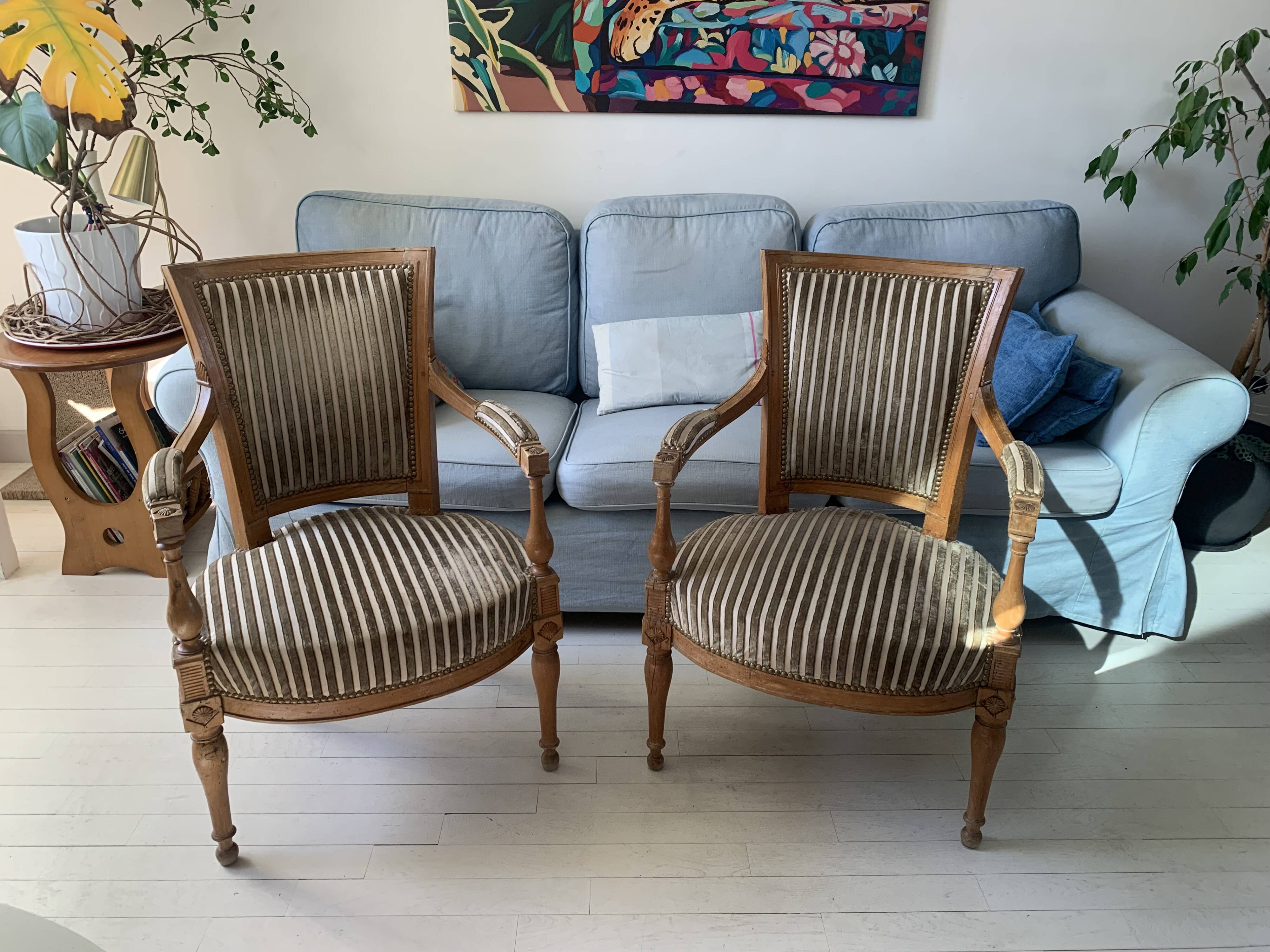Pair of directoire style armchairs - nobilis fabric