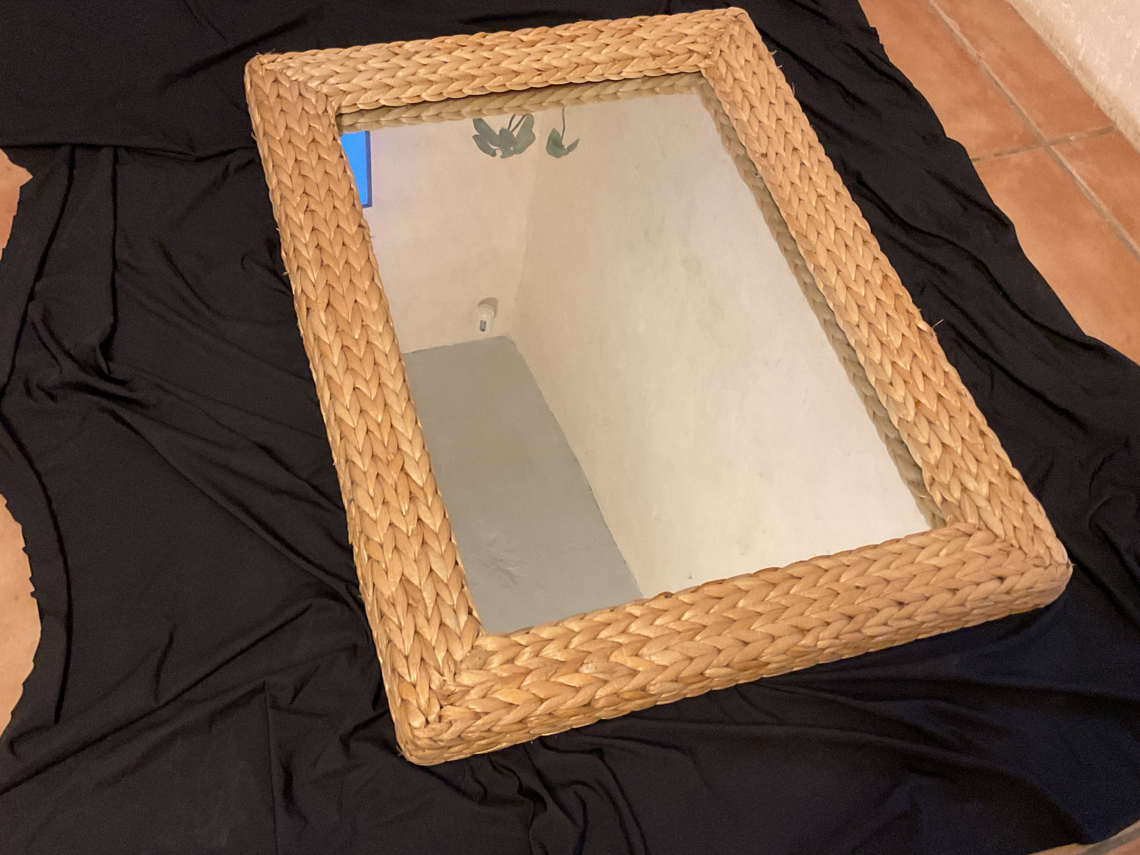 Grand miroir en cordage tressé