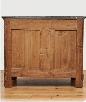 Restoration period commode in burl wood with Sainte-Anne marble top (19th century)