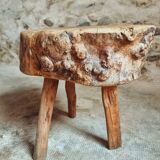 Brutalist stool in solid cherry wood – France circa 1900