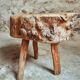 Brutalist stool in solid cherry wood – France circa 1900