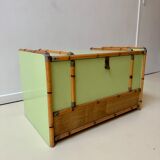 Gautier wooden, rattan and bamboo chest, 70s-80s