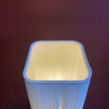 Beige marble stucco base, Houles white ecru fringed lampshade.
