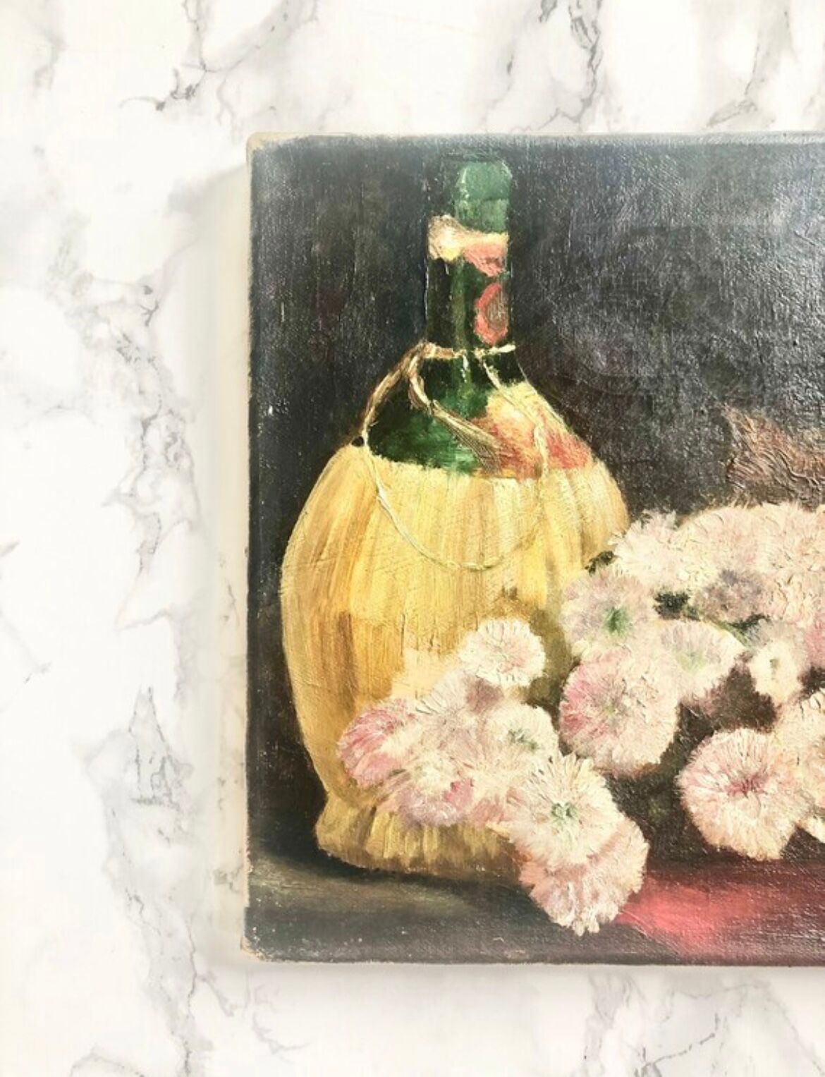 Oil on canvas depicting a still life of flowers