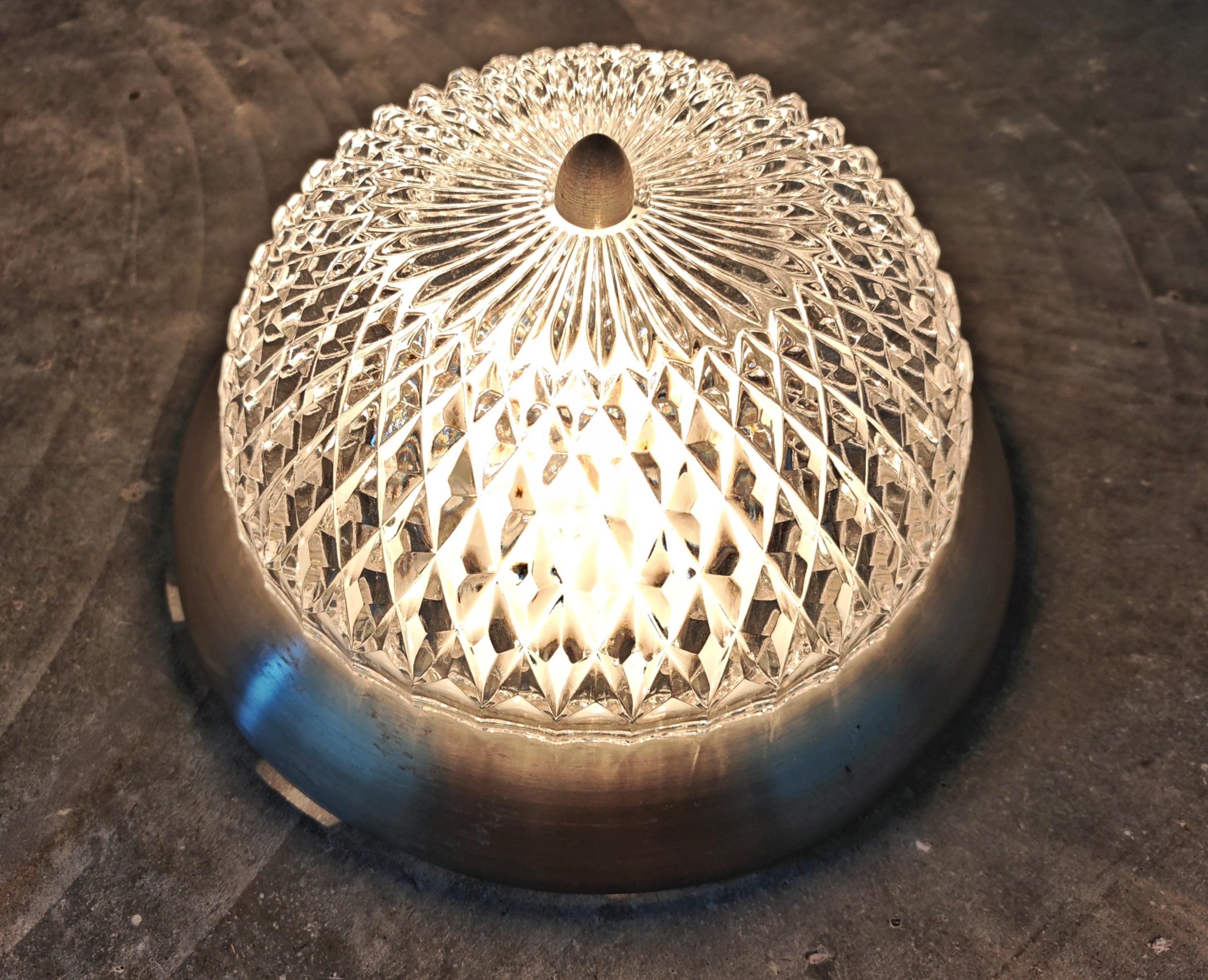 Mid-century crystal ceiling lamp with aluminium base 1960s