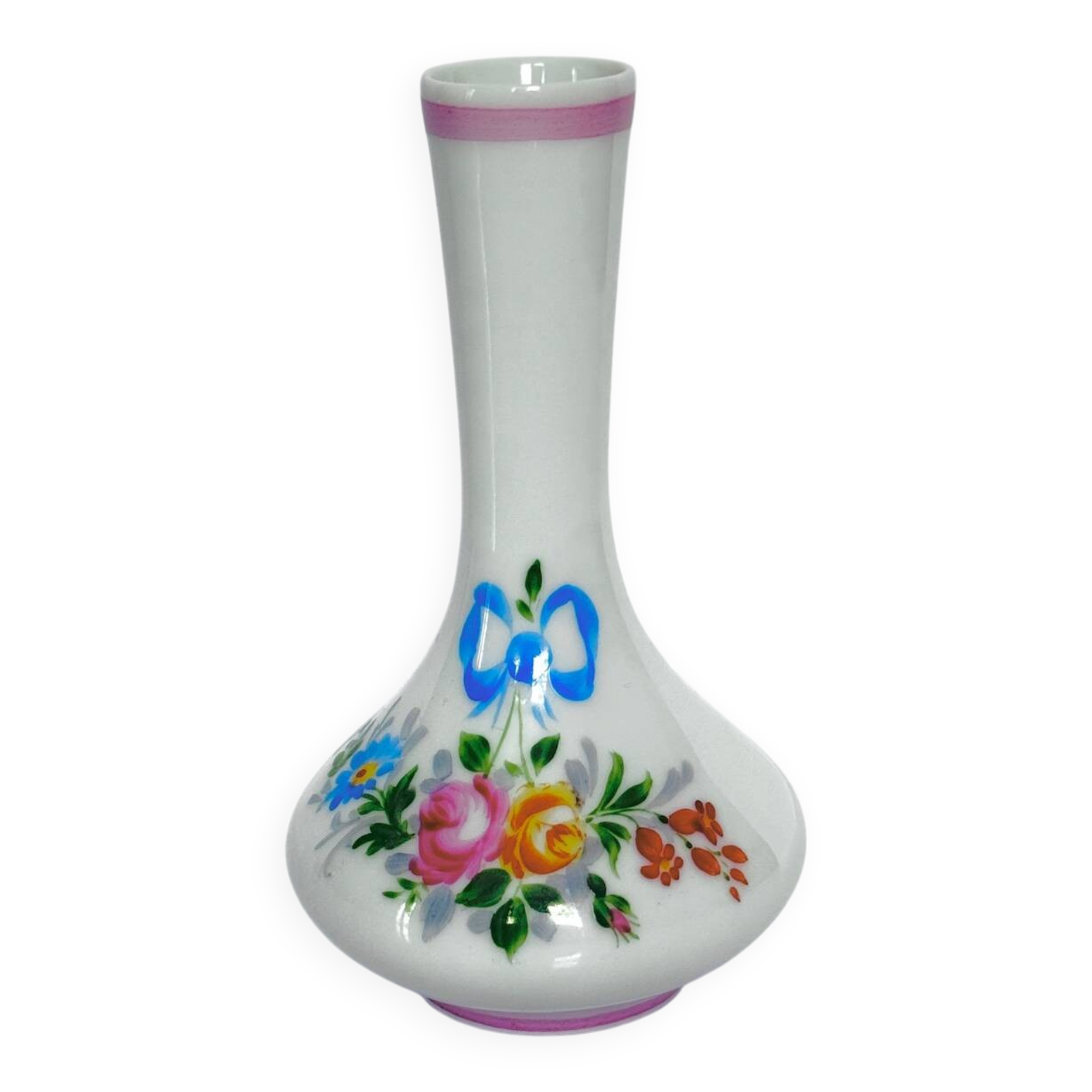Hand-painted Limoges porcelain soliflore | Ribbon/Bow