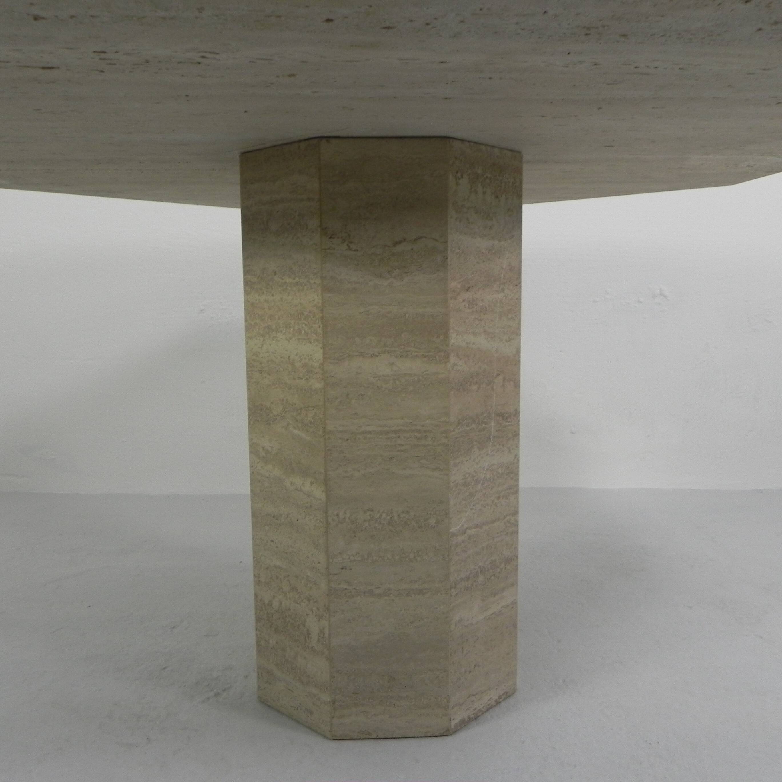 8-sided mid-century travertine dining table, 1970s
