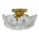 Plafonnier floral en verre blanc de Murano, italien, des années 1970.
