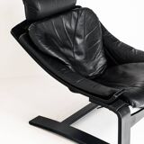 Kroken armchair in curved wood and leather. Design by Ake Fribytter for Nelo. Sweden, 80s