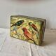 Large metal box - lithograph signed M. Beaudet - bird decoration