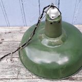 Hanging lamp in green enamelled sheet metal