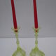 pair of old anise-green glass candlesticks