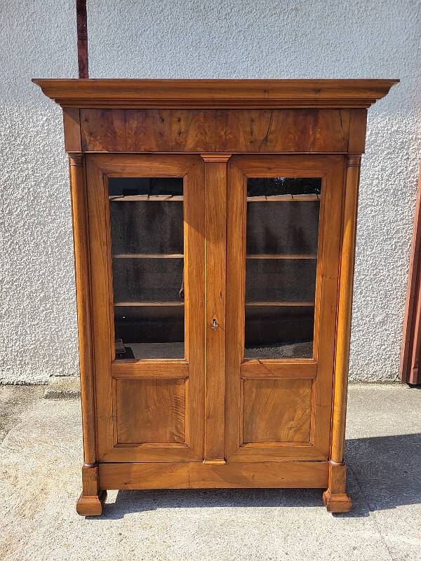 19th century empire style 2-door walnut bookcase