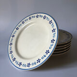 6 flat antique plates in blue white earthenware