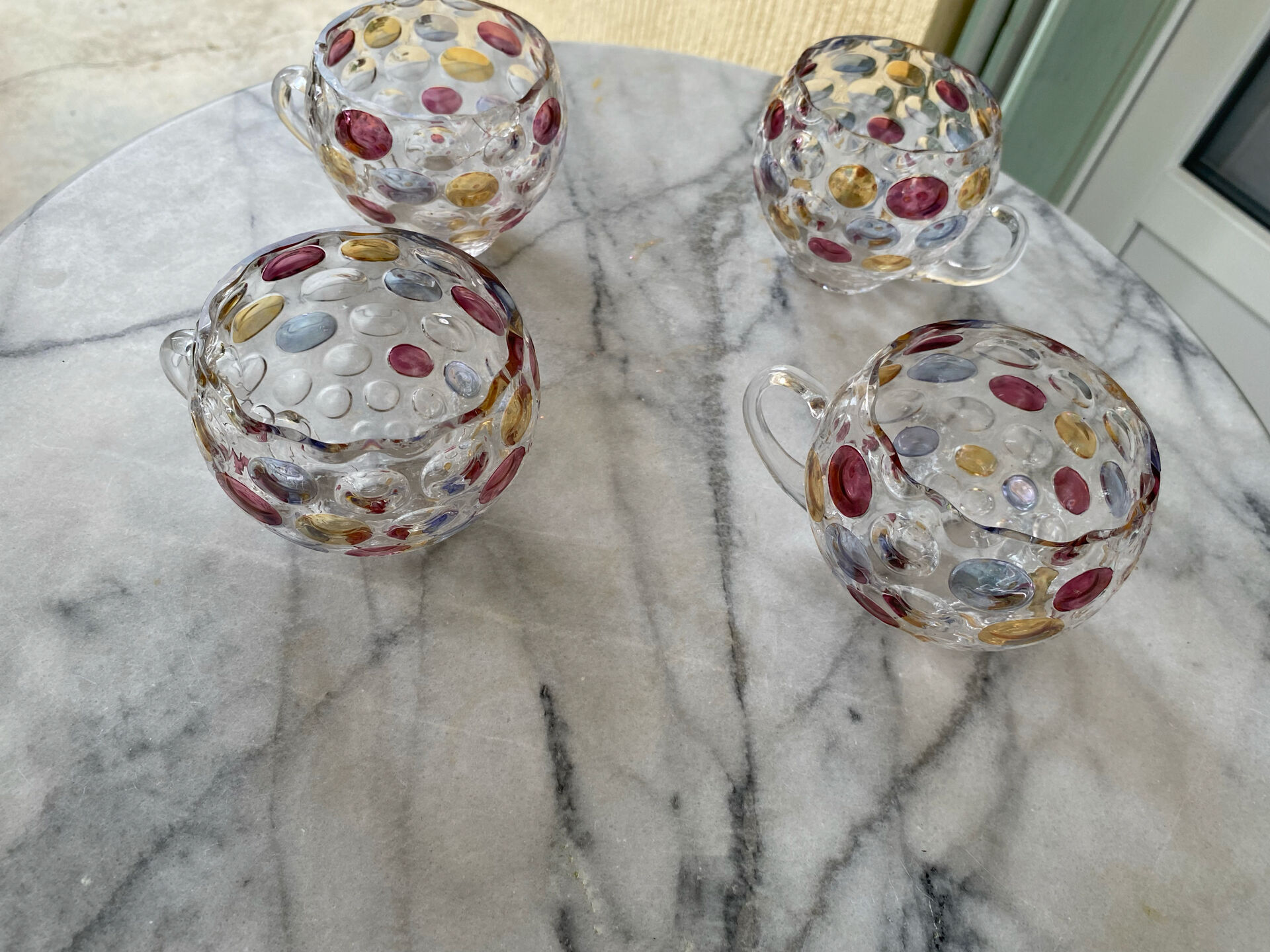 Set of 3 vintage punch cups (+ 1 free) made of blown glass with cabochon.
