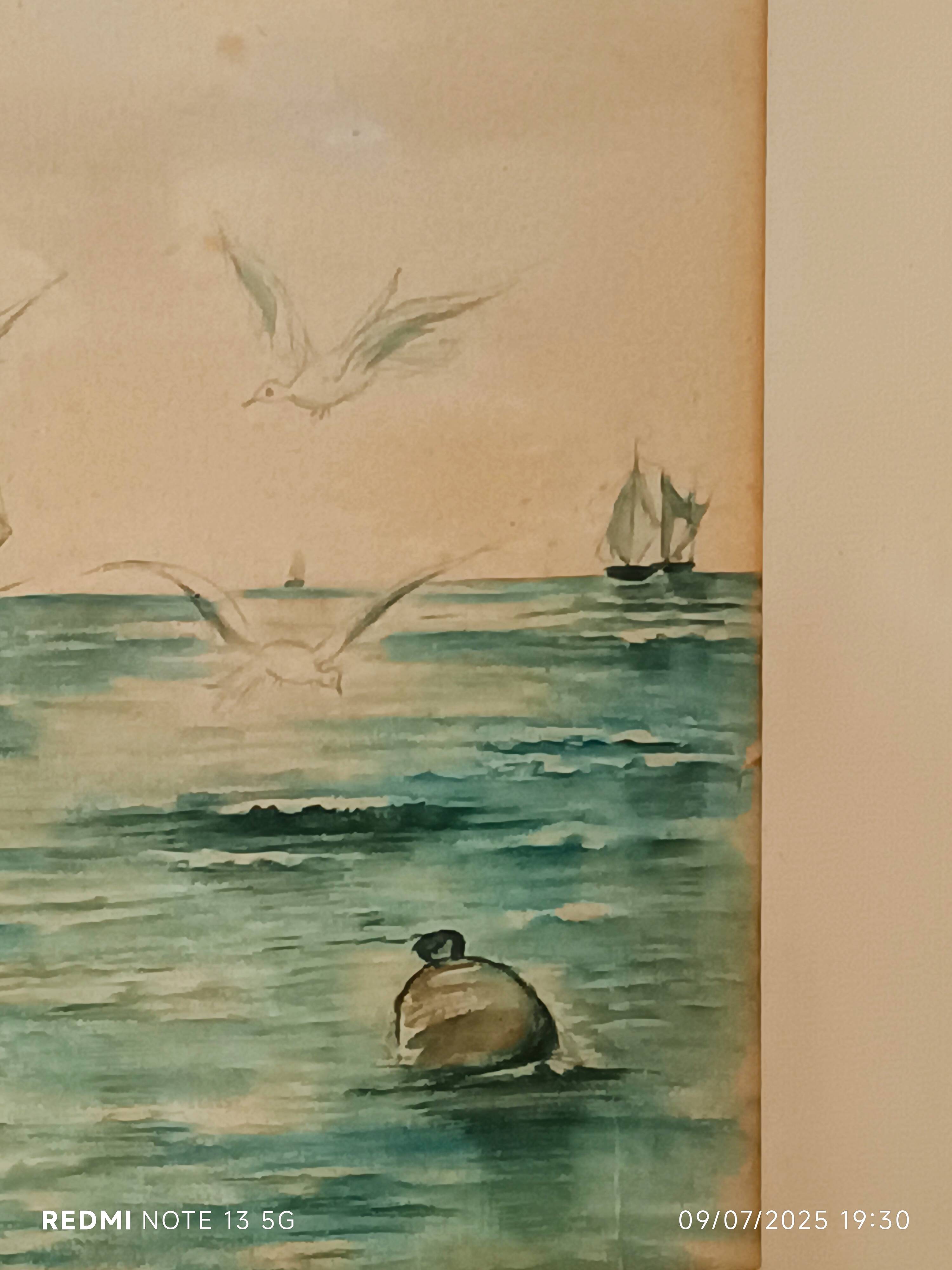 watercolor circa 1900 view of the Arcachon Basin by Raoul Dosque