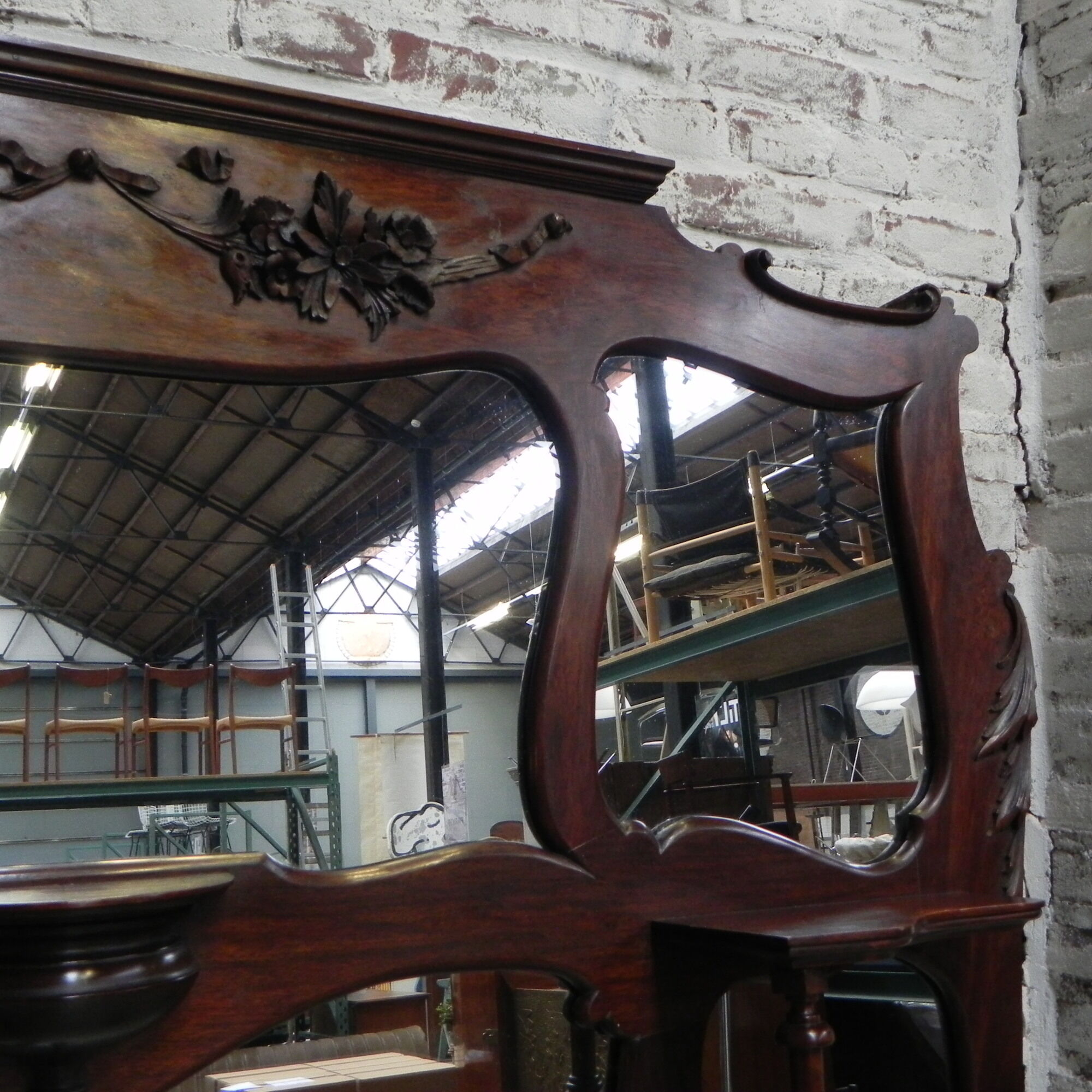 Large mahogany Art Nouveau mirror 178x220cm