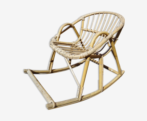 Fauteuil rocking chair enfant en rotin vintage