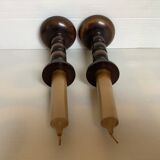 Pair of wooden candle holders artilux fake candles