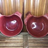 Paire de plat forme poule céramique rouge