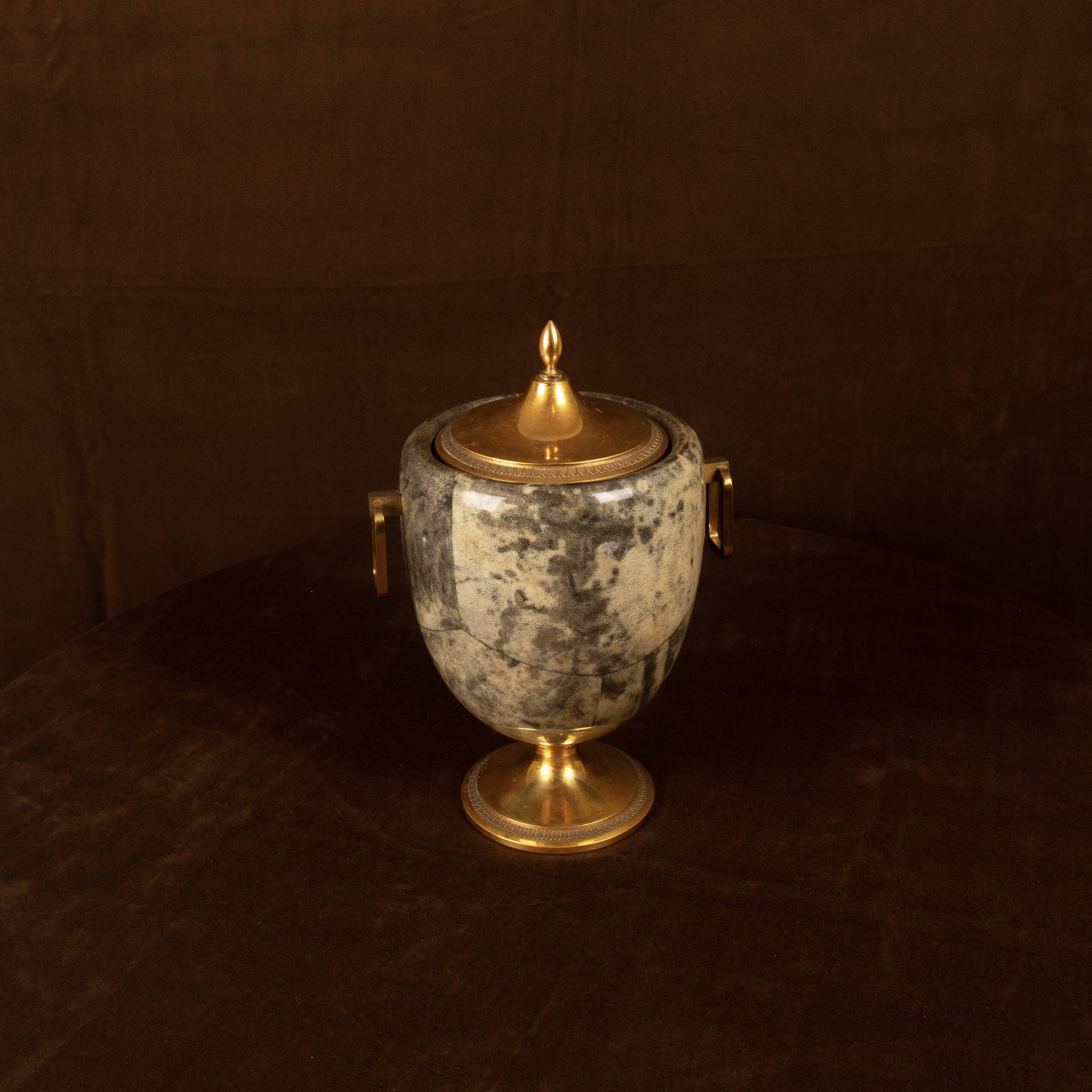 Macabo Grey Parchment & Brass Thermos Glacette, Cusano Milanino, Italy 1950