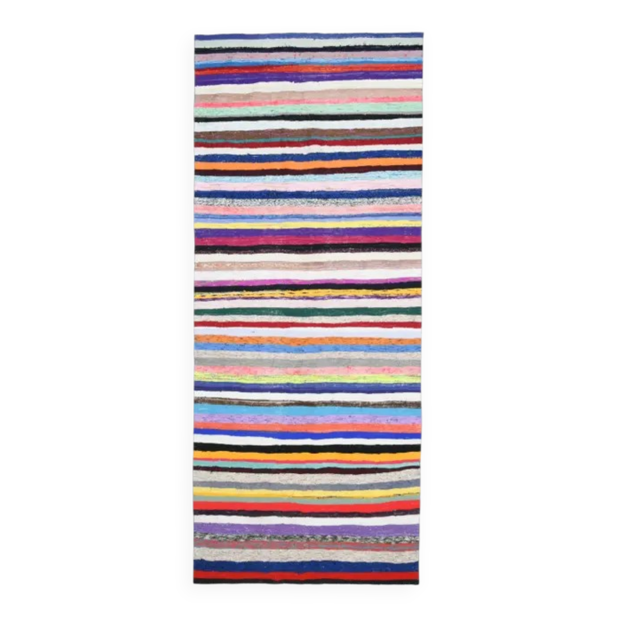 1970s Vintage Turkish Oushak Handmade Wool Cotton Blue Runner Rug 142x347