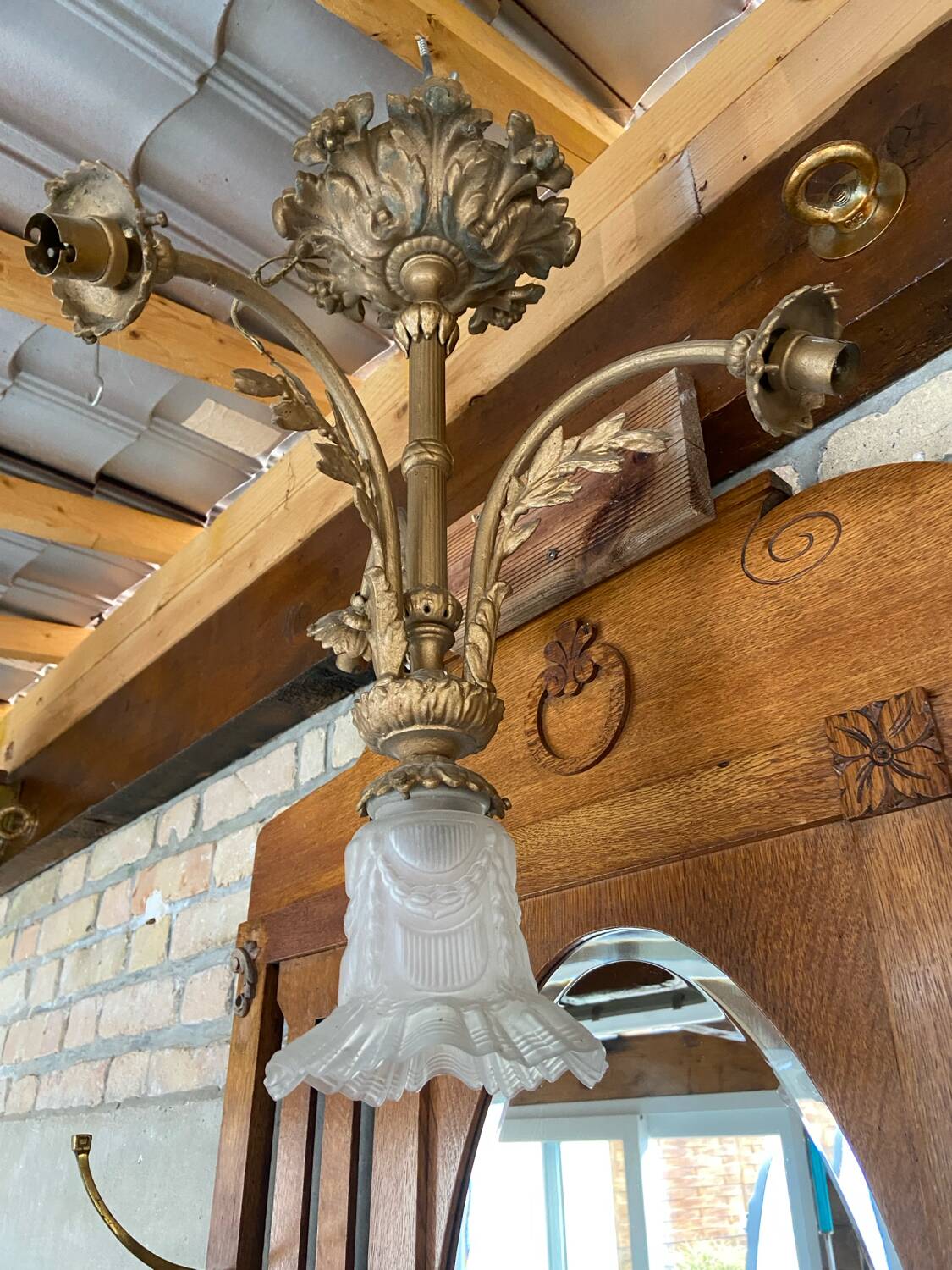 Antique bronze ceiling light in Louis XV style, height 50 cm.