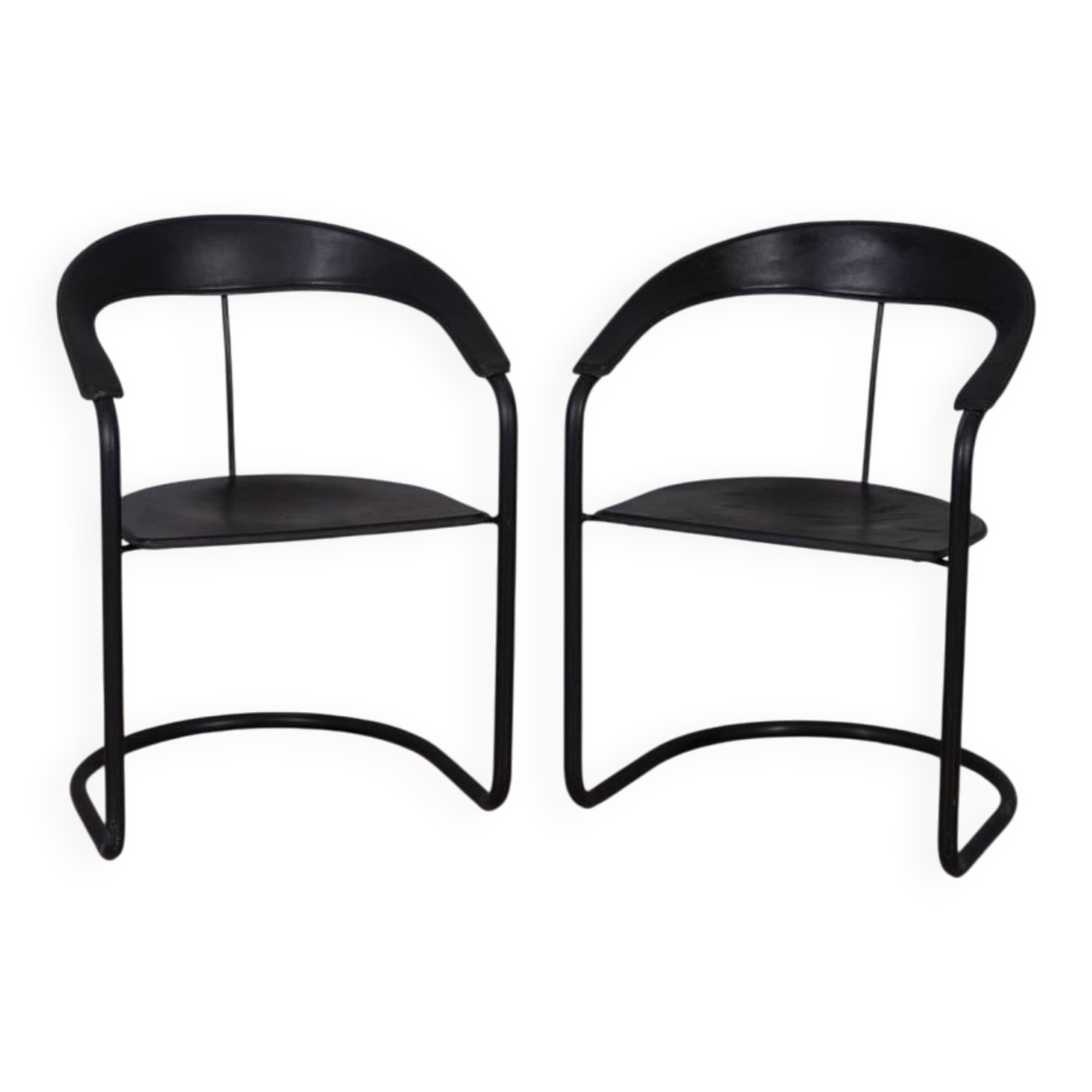 Paire de chaises "Canasta" en métal et cuir des années 1970 conçues par Arrben