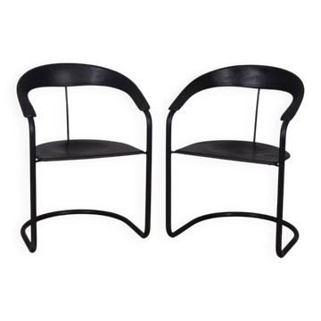 Pair of vintage 1970s metal and leather "canasta" chairs designed by arrben