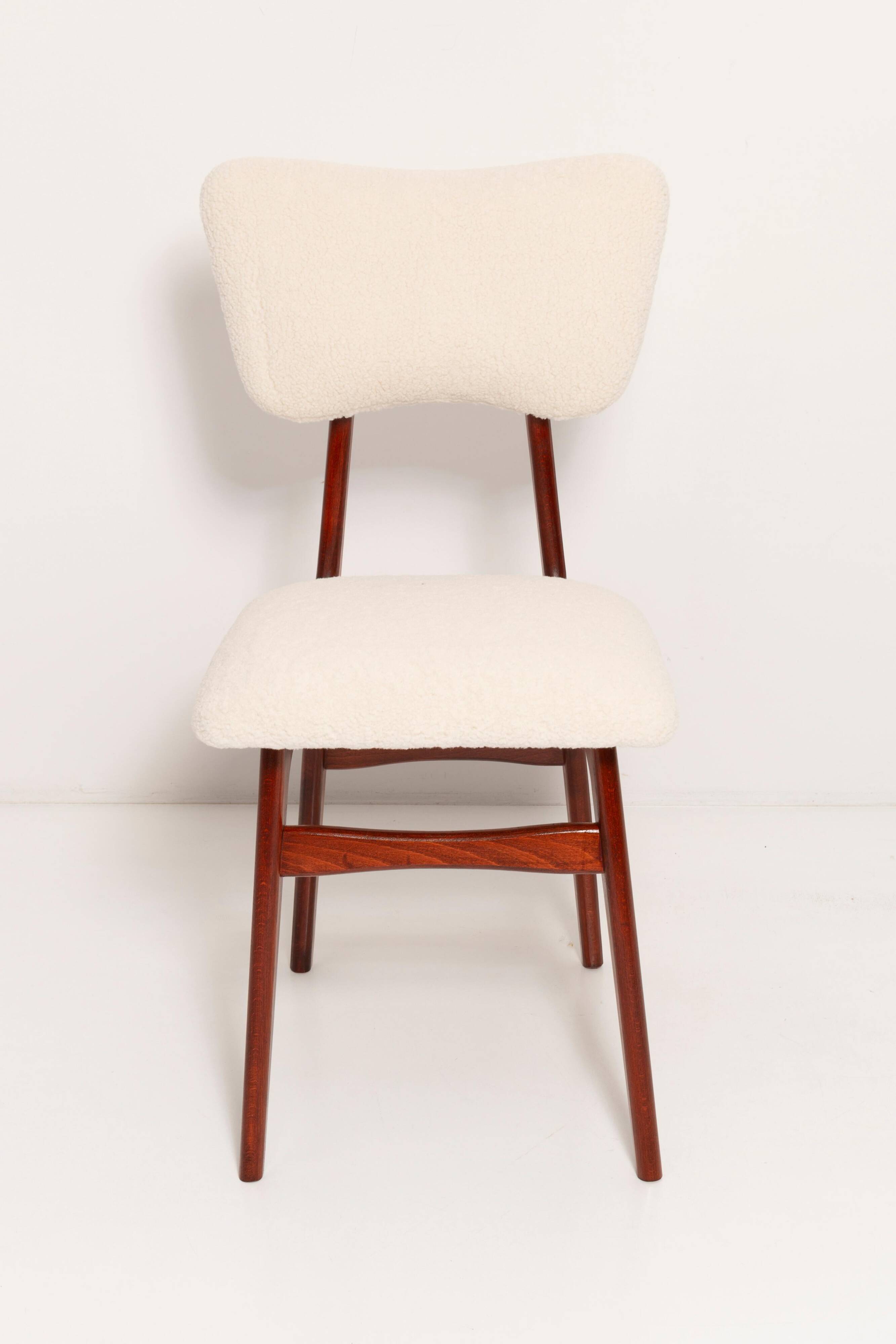 Beech wood armchair in cherry colour with cream boucle fabric - 20th century, Europe, 1960.