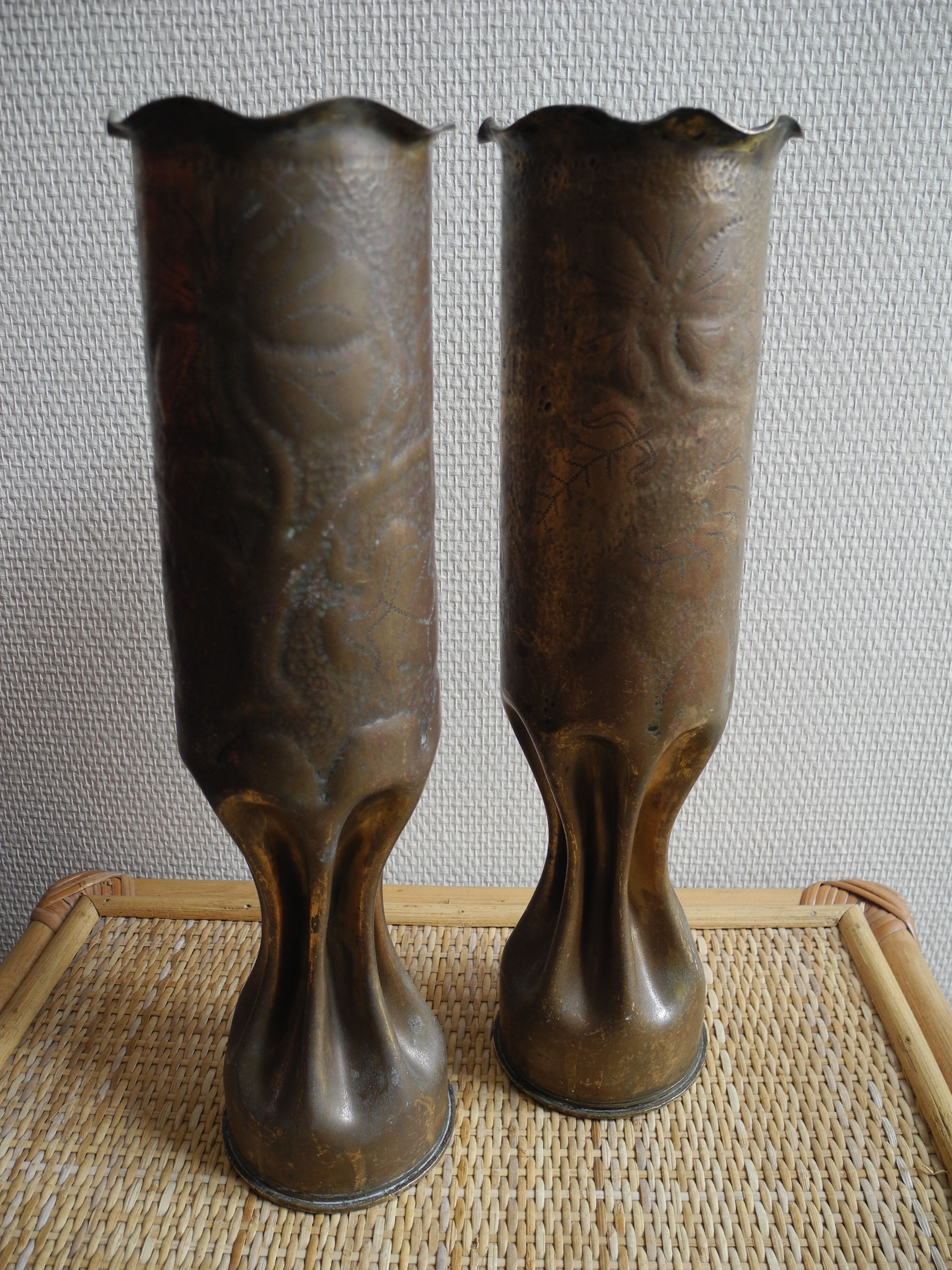 Pair of engraved art trench casings