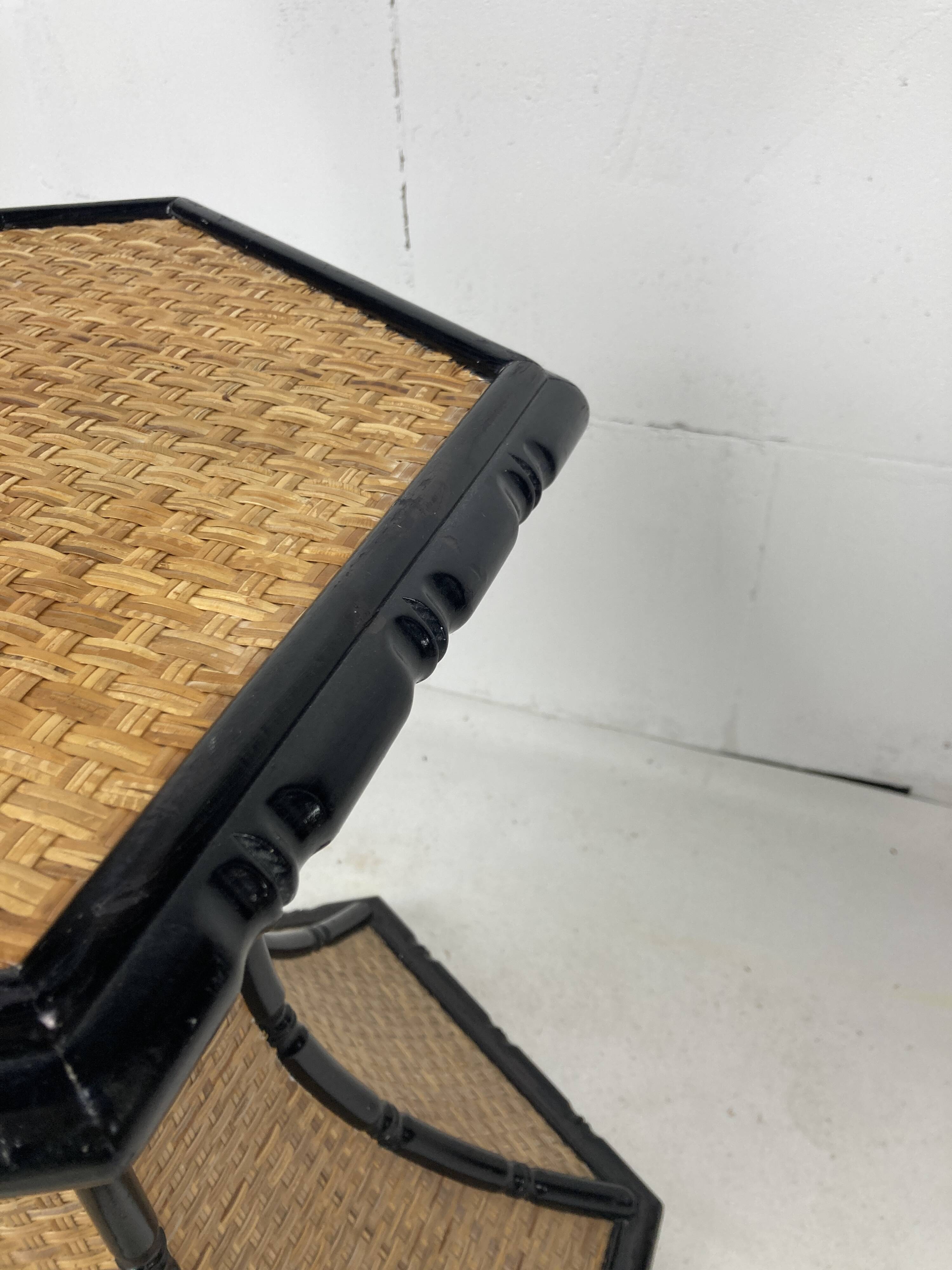 Coastal palm regency rattan bamboo side table or dining table base, France, 1970s