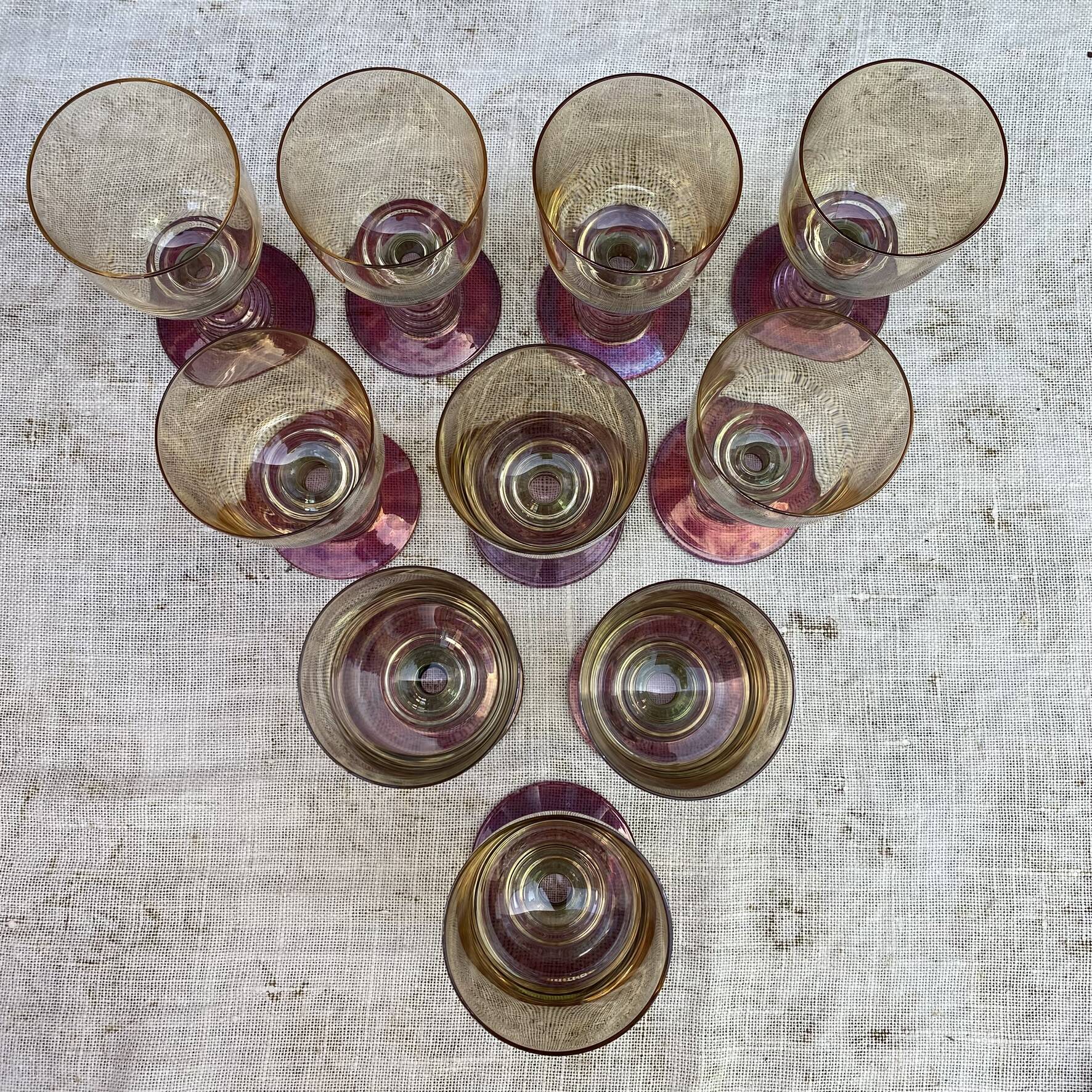 Vintage coloured tinted glass footed glasses